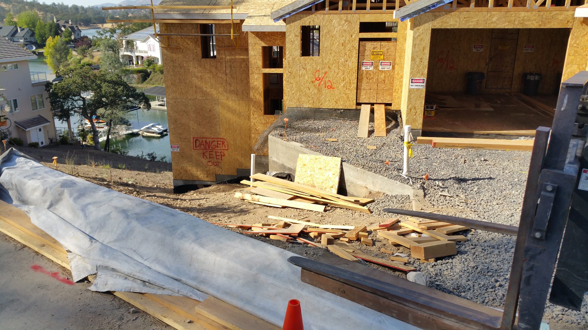 Partially built house with open garage