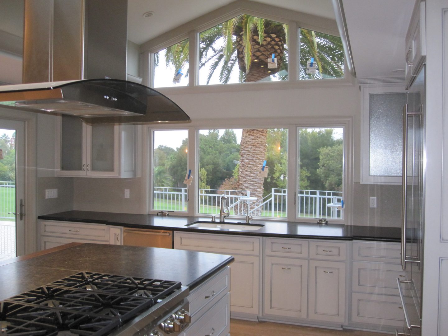 Modern kitchen with large windows