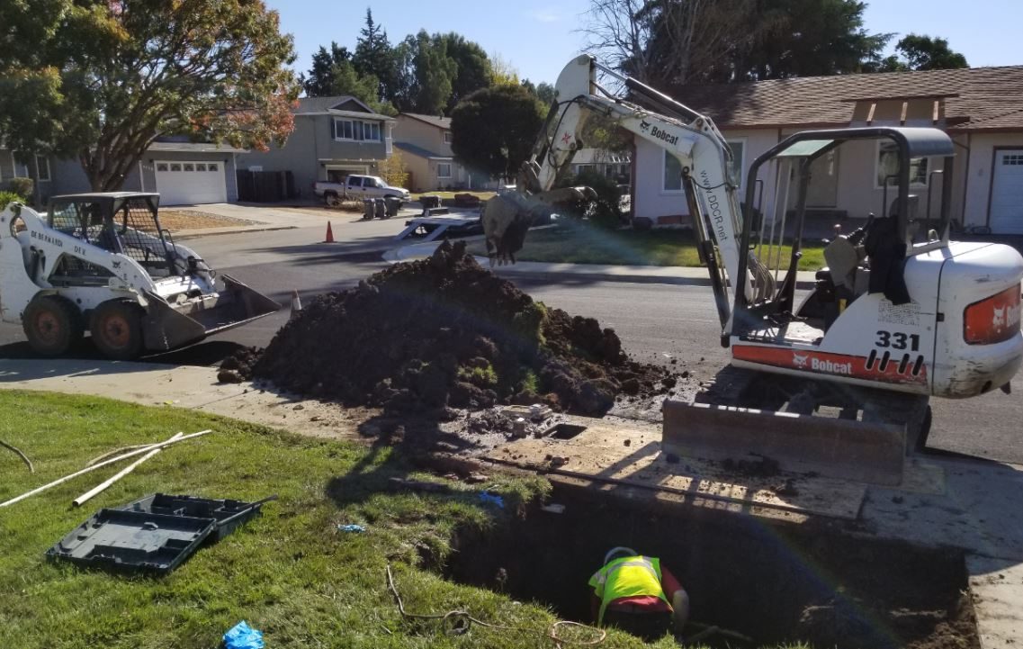 Digging trench on residential street