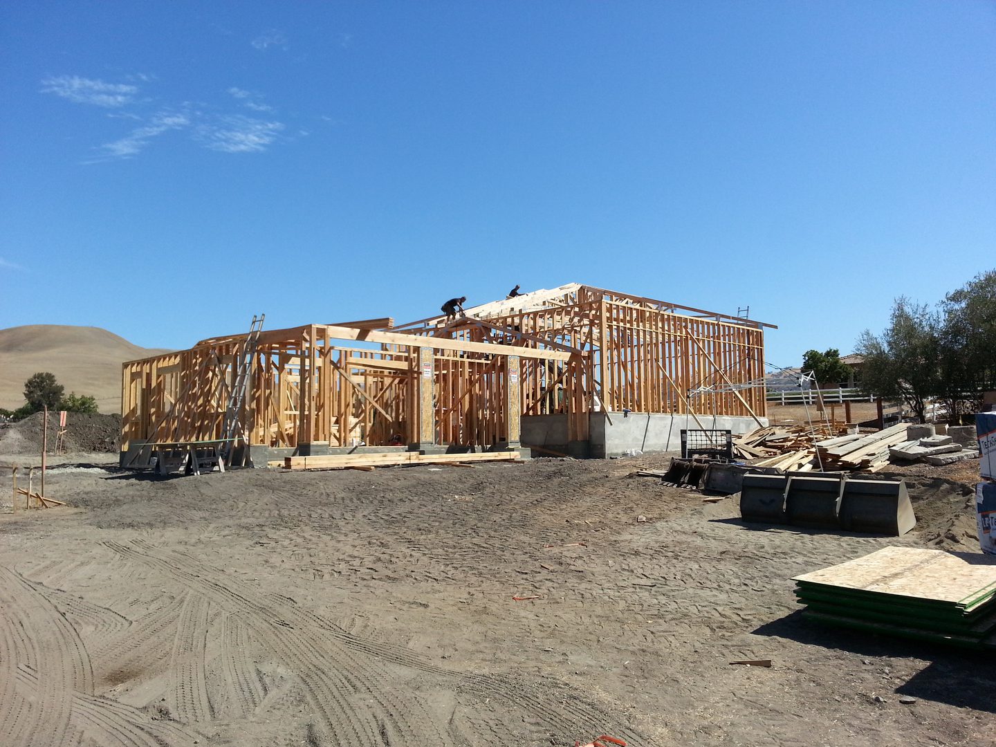 Construction site with wooden beams