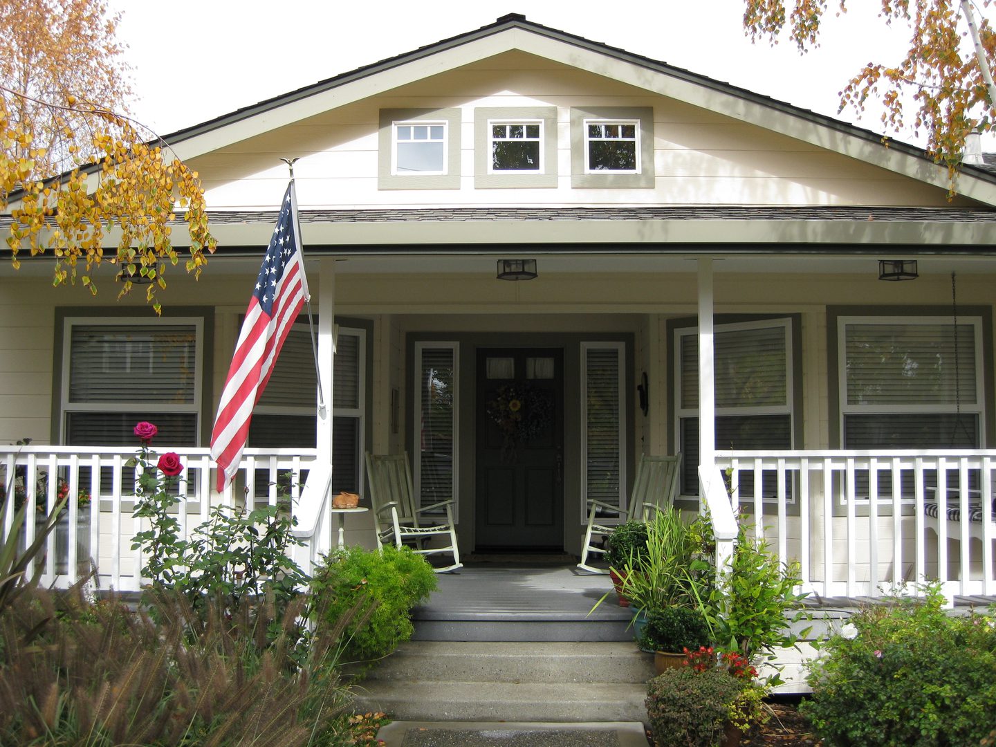 Cozy porch with white railing