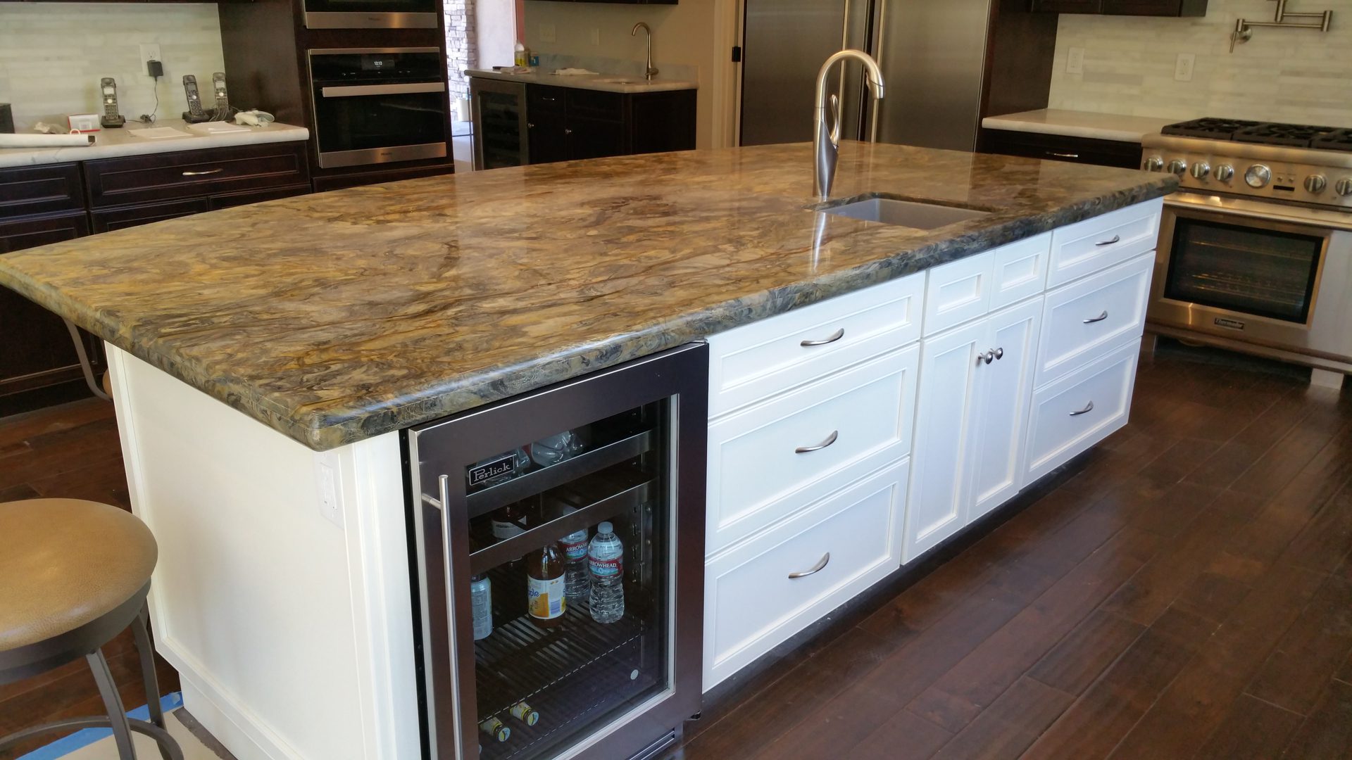 Kitchen island with marble countertop