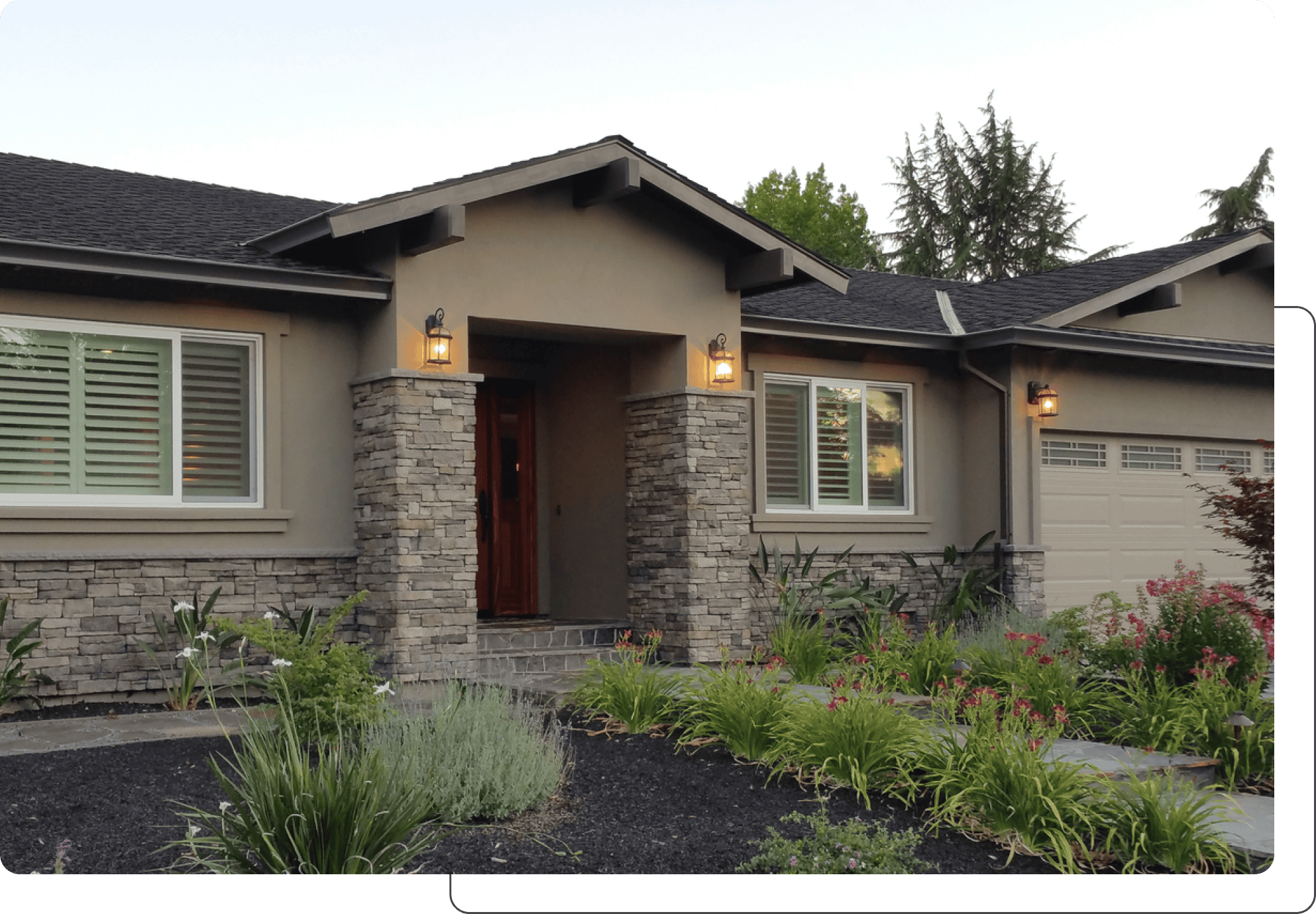 Single-story home with stone accents
