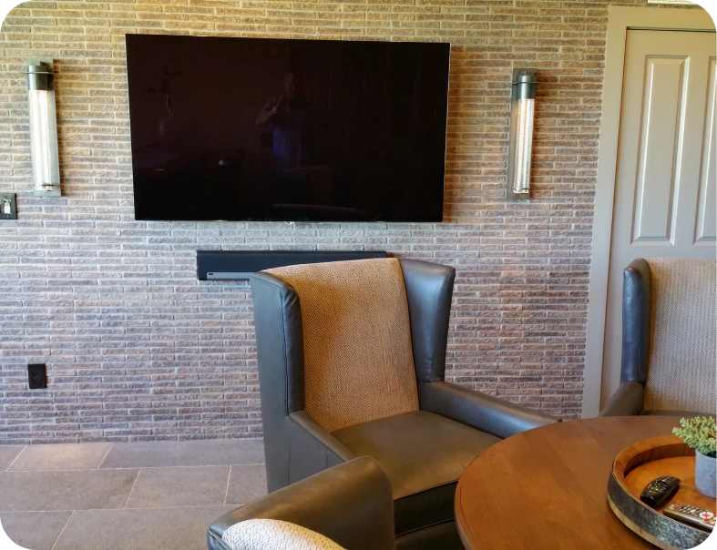 Contemporary lounge with wall-mounted television