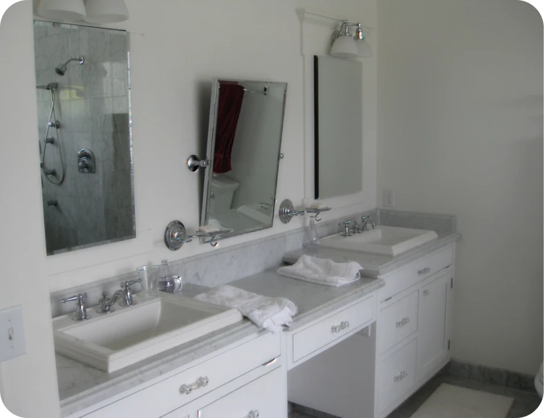 Modern white bathroom with double sinks