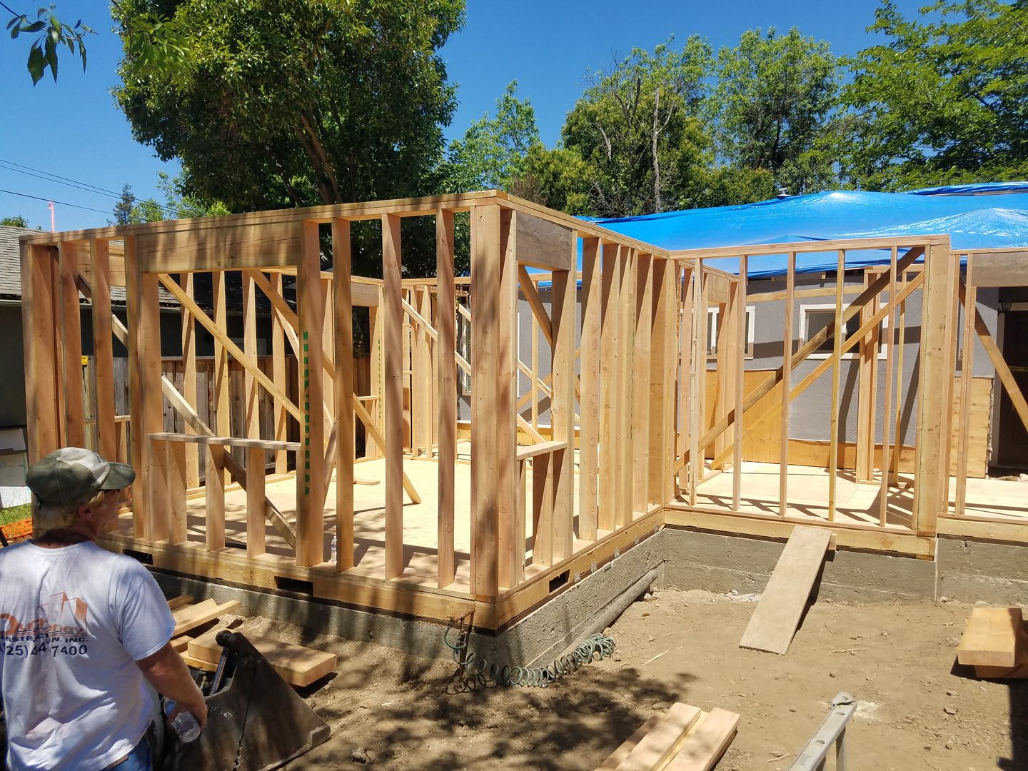 Wooden frame of house under construction
