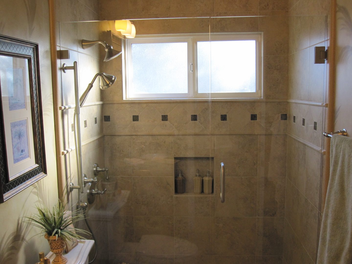 Stylish tiled shower enclosure