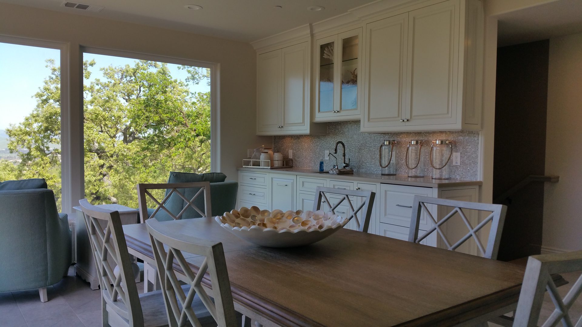 Modern kitchen with large windows